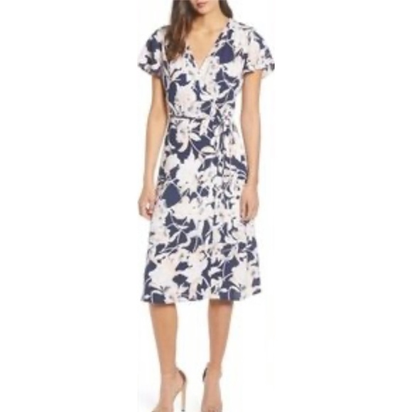 Leith | Navy NWT Peacoat Aura Floral Wrap Dress 4X - Picture 2 of 5